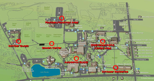 Delivery Locations on Campus Map